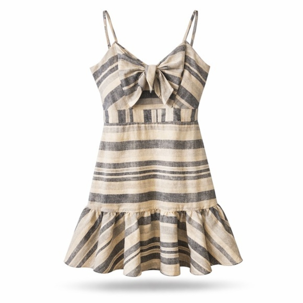 Mimi & Dottie Striped Linen Blend Bow Front Sundress Cottagecore Dress Size S